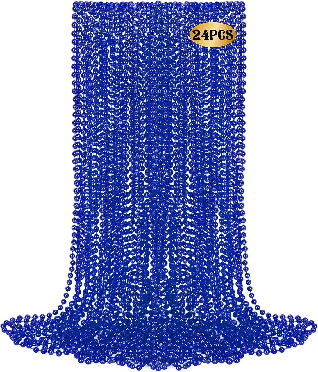 24 PCS 33" Blue Metallic Bead Necklaces – Mardi Gras, 4th of July, Carnival, Parade Throws & Party Accessories